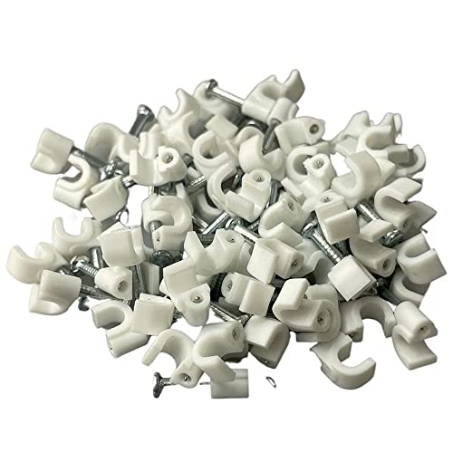 On1shelf White Round Cable Clips K-Type Trade Box, (8mm / 0.31") - 500 Pieces