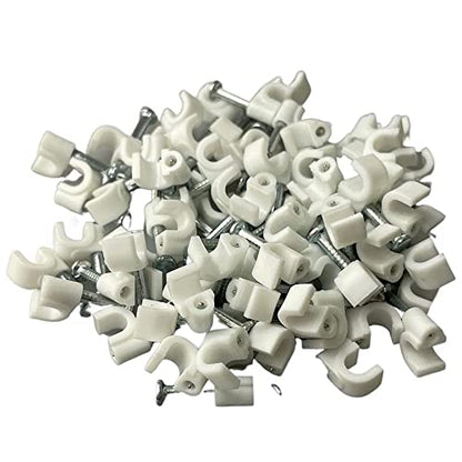 On1shelf White Round Cable Clips K-Type Trade Box, (8mm / 0.31") - 500 Pieces