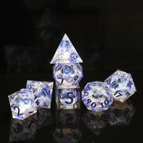 DND Polyhedral Resin Dice Set, 7 Pcs for Dungeons and Dragons RPG Table Games, Sharp Edge, D4 D6 D8 D10 D12 D20 - color: Starlit Ice