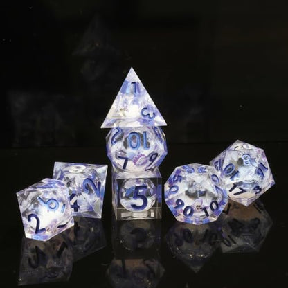 DND Polyhedral Resin Dice Set, 7 Pcs for Dungeons and Dragons RPG Table Games, Sharp Edge, D4 D6 D8 D10 D12 D20 - color: Starlit Ice