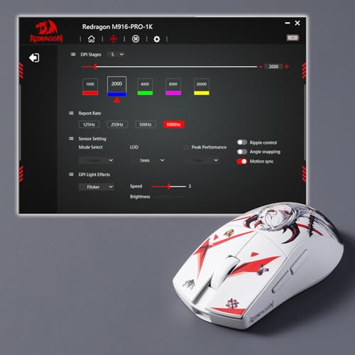 Redragon M916AK PRO 3-Mode Anime Gaming Mouse, 42G Ultra-Light 26K DPI Gaming Mouse w/Ergonomic Natural Grip Build, Full Programmable Buttons, Software Supports DIY Keybinds & DPI - color: WT-SE, style: 1K Hz