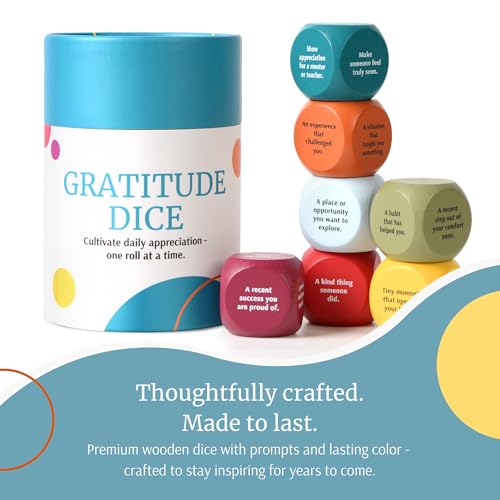 Gratitude Dice Set – Conversation Starter & Group Therapy Game | Office Therapy Must Haves | Color-Coded Wooden Dice | Mindfulness & Wellness Gift for Journaling, Thankfulness & Addiction Recovery