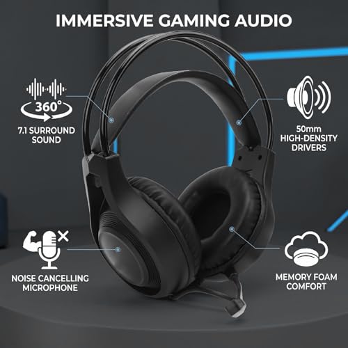 3.5mm Wired Gaming Headset for PC, Box Series X S, Box One, Switch, with Noise Cancelling Mic, 50mm Driver, 7.1 Surround Sound, Memory Foam Cushions