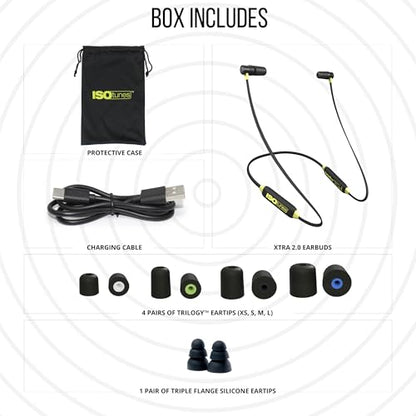 ISOtunes Xtra 2.0 Bluetooth Hearing Protection, OSHA Compliant Work Earbuds | 27 dB NRR, 85 dB volume limit, 11-hour battery, noise-cancelling mic, sound-isolating earplug design - color: Black and Yellow