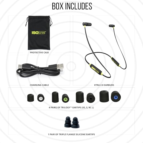 ISOtunes Xtra 2.0 Bluetooth Hearing Protection, OSHA Compliant Work Earbuds | 27 dB NRR, 85 dB volume limit, 11-hour battery, noise-cancelling mic, sound-isolating earplug design - color: Matte Black