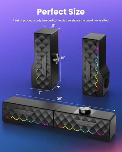 PC Speakers - 2 in 1 Detachable Computer Speakers with LED for Dynamic and Cool Gaming - Gaming Speakers with USB Cable for Desktop PC, Monitor, Laptop, Gaming Equipment
