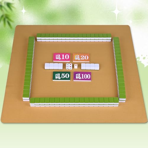 Chinese Green Small Mahjong Set with Carry Bag - 152 Melamine Tiles (144 Numbered + 8 Blank), 1.17" Size, Includes Instructions, Dices, Wind Indicator, Chips & Mahjong Mat (Majiang,中国麻将) - color: Green, size: 1.17 in