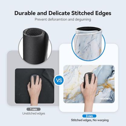 TECKNET Mouse Pad with Anti-fray Stitching, Waterproof Surface & Non-Slip Rubber Base with Stitched Edges Gaming Mouse Mat for Laptop，Compatible with Laser and Optical Mice - Grey Gold Marble - color: Grey Gold Marble-1 Pack