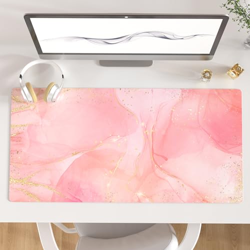 QIYI Large Mouse Pad, Extended Desk Mat for Desktop, PU Leather Waterproof Gaming Mousepad, Computer Desk Accessories Protector Writing Pads for School Office Home 31.5" x 15.7" - Dreamy Pink Marble - color: Dreamy Pink Marble, size: 31.5" x 15.7"
