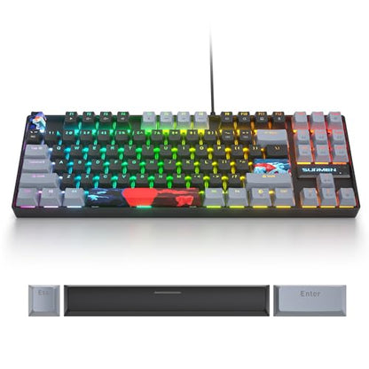 75% Mechanical Gaming Keyboard with Red Switch, RGB LED Backlit Keyboard Black, 87 Keys Compact TKL Wired Computer Keyboard for Windows Laptop PC Gamer (87 Dark) - color: 87 Dark/Red Switch
