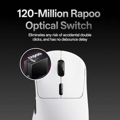 Rapoo VT3 MAX Gen-2 Wireless Gaming Mouse, True 8K Wireless Polling Rate, 53g Lightweight, Up to 750 Hr Battery, Nordic nRF54L15 MCU, 120-Million Optical Switch, 10 Programmable Buttons, Macro Enabled - color: White