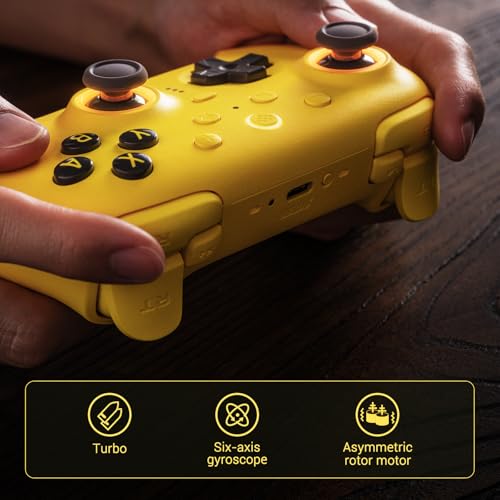 8Bitdo Ultimate 2 Bluetooth Controller for Switch 1/2, Windows PC | TMR Joysticks,Tactile/Hall Triggers,Programmable L4/R4 Bumpers,2 Back Paddle Buttons,RGB Ring,Yellow