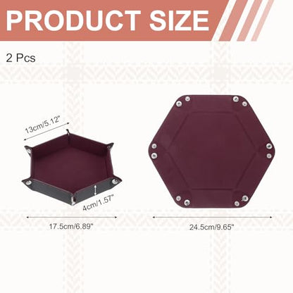 Dice Tray 10" PU Leather Velvet Folding Hexagon Dice Rolling Tray Holder Storage Box Perfect for RPG DND Table Games & Entryway & Nightstand Organizer (Red Coffee, 2pcs) - color: Red Coffee