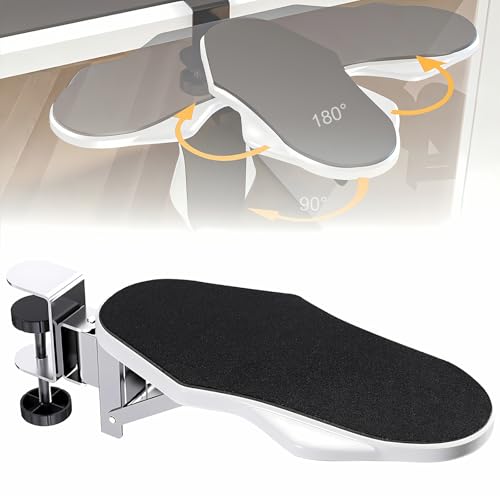 Computer Arm Rest for Desk, 180° Swivel and 90° Foldable, White | Desk Extender Tray, Clamp On Desk Arm Rest, Ergonomic Elbow Arm Support Desk, Easy To Install, Home & Office - color: White, size: Medium (1 Count)