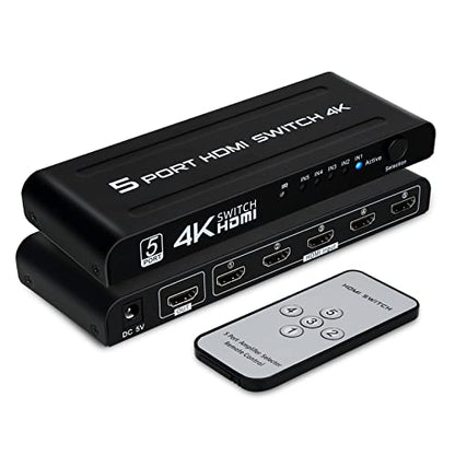 4K HDMI Switch 5 in 1 Out, 5 Port HDMI Switcher Selector Box with IR Remote Control & Auto Switch, Support 4K@30Hz, HDR, HDMI 1.4, HDCP, 3D, 1080P for HDTV PS3 PS4 Xbox Projector Blu-ray Player - size: 4K@30Hz/5 in 1 Out
