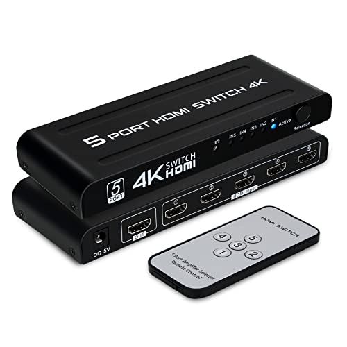4K HDMI Switch 5 in 1 Out, 5 Port HDMI Switcher Selector Box with IR Remote Control & Auto Switch, Support 4K@30Hz, HDR, HDMI 1.4, HDCP, 3D, 1080P for HDTV PS3 PS4 Xbox Projector Blu-ray Player - size: 4K@30Hz/5 in 1 Out