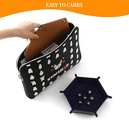 Grajar 2 Pcs Portable Folding Dice Rolling Tray Set for RPG DND Table Games - PU Leather and Velvet Holder Storage Box - Navy Blue and Camel - color: Navy Blue and Camel