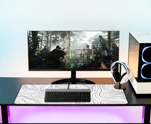 Large Mouse Pad 31.5 x 11.8 in, Gaming Mousepad with Stitched Edges, Premium Microfiber Cloth Surface, Waterproof Non-Slip Base Keyboard Desk Mat for Home Office Gaming, White Black Lines - color: White Black Lines, size: 31.5L x 11.8W inches