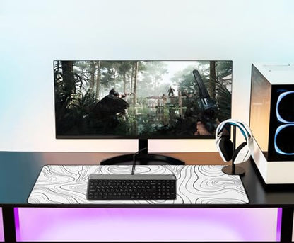 Large Mouse Pad 31.5 x 11.8 in, Gaming Mousepad with Stitched Edges, Premium Microfiber Cloth Surface, Waterproof Non-Slip Base Keyboard Desk Mat for Home Office Gaming, White Black Lines - color: White Black Lines, size: 31.5L x 11.8W inches