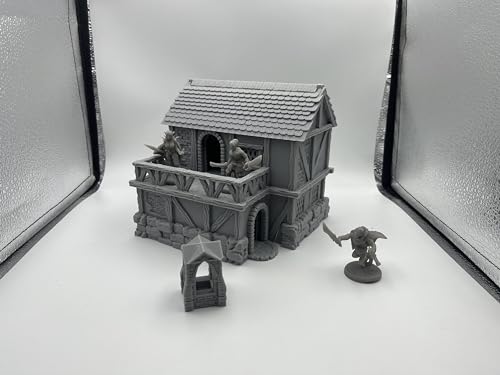 Hautico Town Building Terrain Set for 28mm Tabletop Miniature Wargames, Compatible with DND, 3D Printed and Paintable (Little Town Two-Floor House)