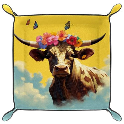 Cow with Florals Crown Dice Tray Dice Rolling Tray Folding Dice Holder for Dice Games, Like RPG, DND and Other Table Games - color: Multi 8