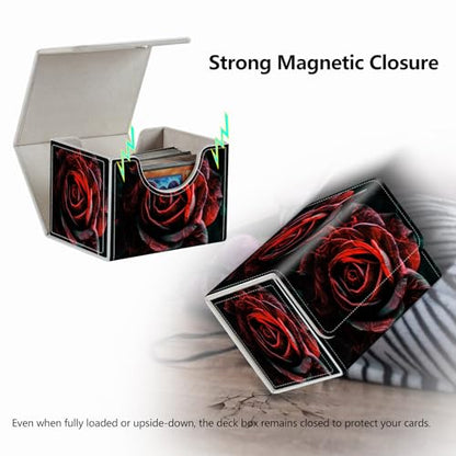 Strong Magnet Card Case Deck Box Mtg Card Box Playing Card Box Magic Deck Box Tcg Up to 200 Cards Creative Pattern Trading Card Storage Box for Collectible Card Games, Black And Red Roses - color: Black And Red Roses