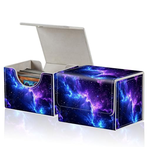 for MTG Commander Deck Box,Card Deck Box for Trading Yugioh MTG,Fits 100 Double Sleeved Cards,PU Leather Strong Magnet Case for Magic Commander TCG CCG,Blue Purple Sky - color: Blue Purple Sky
