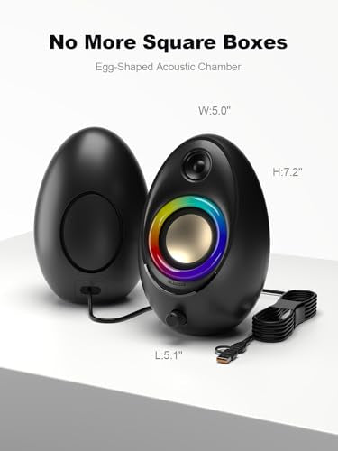 Bluedee Computer Speakers for Desktop PC, 20W Peak, Bluetooth 5.4 USB USB-C | DSP-Tuned Stereo Sound, Dual Tweeters & Full-Range Drivers, RGB PC Speakers for Desktop, One-Knob Control, Plug and Play
