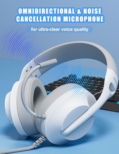 WIRWTRU S30 Gaming Headset with Microphone,198g Lightweight Design, Gaming Headphones for Xbox, Xbox Series X|S, PS5, PS4,Switch, PC, Noise Cancelling Mic, Soft Earmuffs,3.5MM Wired (White)