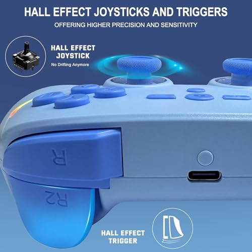Joso Mobile Gaming Controller, Wireless Game Controller for iPad/Tablet/iPhone/Android/Switch/Switch 2/Lite/OLED/PC, Handheld Gamepad with Hall Effect Joysticks/Triggers/6-Axis Gyro - Blue - color: Blue