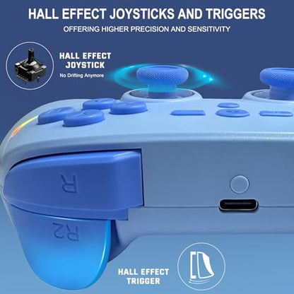 Joso Mobile Gaming Controller, Wireless Game Controller for iPad/Tablet/iPhone/Android/Switch/Switch 2/Lite/OLED/PC, Handheld Gamepad with Hall Effect Joysticks/Triggers/6-Axis Gyro - Blue - color: Blue