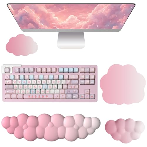 Cloud Mouse Pad Keyboard Wrist Rest for Mouse 4PCS Mini Small Desk Mat Pad Set Memory Foam Non-Slip Cute Ergonomic Gaming Mouse Wrist Support for Computer Home Office Gradient Pink - color: S-pink