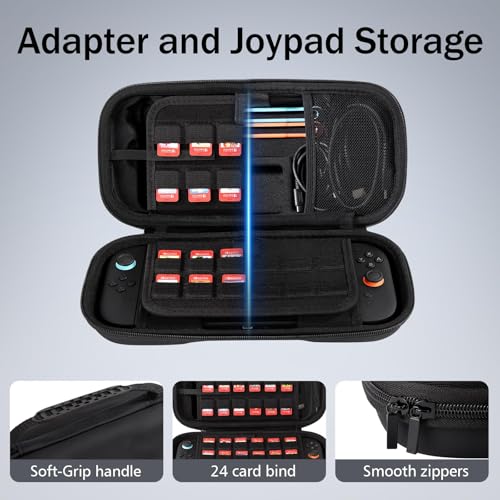 Rovhina [Large Capacity] Carrying Case for Nintendo Switch 2 (Built-in Kickstand), Hard Shell Travel Case with 24 Game Cartridges & Adapter Storage, Portable Bag for Console and Accessories