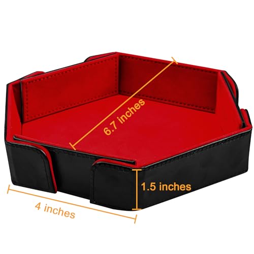 SIQUK Magnetic Folding Dice Tray Hexagon Dice Rolling Tray PU Leather Dice Trays Foldable Dice Holder Dice Rolling Mat Storage Box for D&D RPG Dice Games, Red - color: Red
