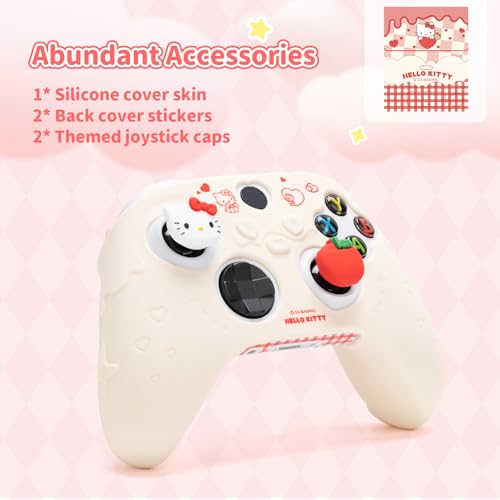 Kuitmor Controller Cover Skin for Xbox Series X/S,Soft Silicone Anti-Slip Protective Cover Skin Case Compatible with Xbox Controller with 2 Thumb Grip Caps and 1 Sticker (Beige Hello Kitty) - color: Beige Hello Kitty