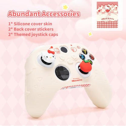 Kuitmor Controller Cover Skin for Xbox Series X/S,Soft Silicone Anti-Slip Protective Cover Skin Case Compatible with Xbox Controller with 2 Thumb Grip Caps and 1 Sticker (Beige Hello Kitty) - color: Beige Hello Kitty