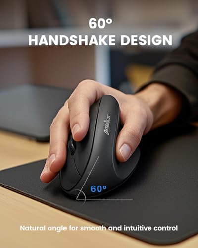 Perixx PERIMICE-608II Wireless Vertical Mouse, 2.4GHz, 6 Buttons, Adjustable DPI 800/1200/1600/2400, Right-Handed Design, USB Receiver, Black - style: Wireless