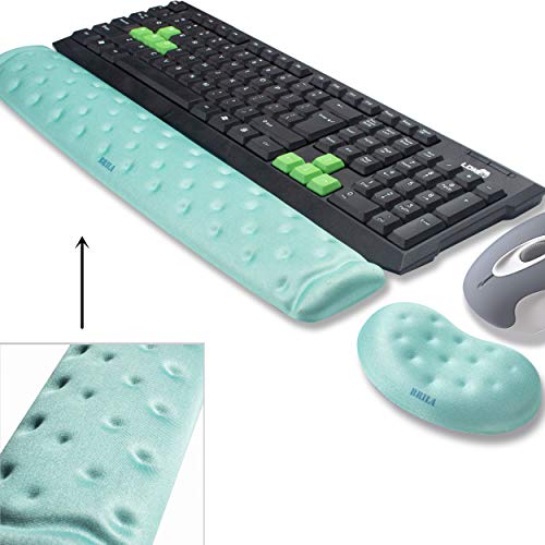 BRILA Memory Foam Mouse & Keyboard Wrist Rest Support Pad Cushion Set for Computer, Laptop, Office Work, PC Gaming - Massage Holes Design - Easy Typing Wrist Pain Relief (Aquamarine) - color: Aquamarine Bunlde
