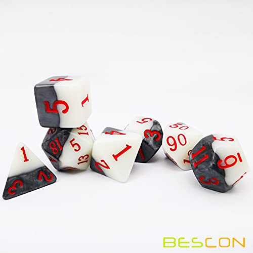 Bescon Two-Tone Glowing Polyhedral Dice 7pcs Set Green Dawn, Luminous RPG Dice Set d4 d6 d8 d10 d12 d20 d%, Brick Box Packaging - color: Green Dawn