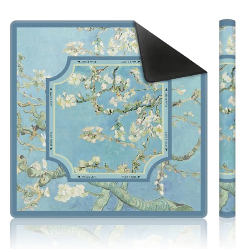 Blue Chinoiserie Almond Blossom Mahjong Mat 31.5 x 31.5 Inch, Cottagecore Chinese Flower Non-Slip Noise Reduction Mahjong Table Mat for American Mah Jong Poker Card Board Games Dominoes - color: Blue Almond Blossom