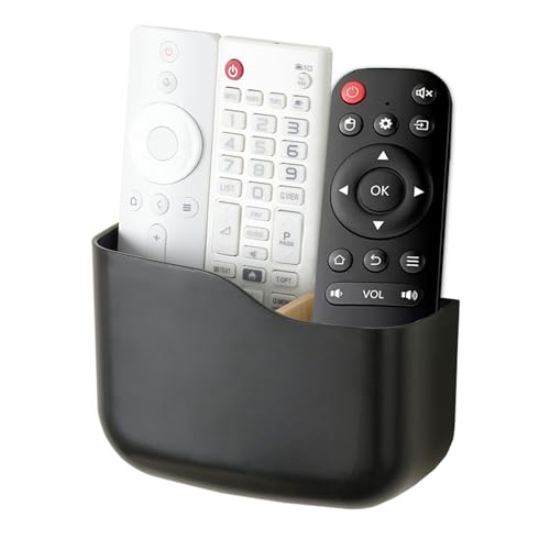 SUNFICON Adhesive Remote Control Holder Wall Mount Media Player Controller Holder Universal TV Remote Organizer Caddy Box Tray Hollow Bottom Slot Easy Phone Charging Home Office Desk Nightstand Black - color: 1PC Black