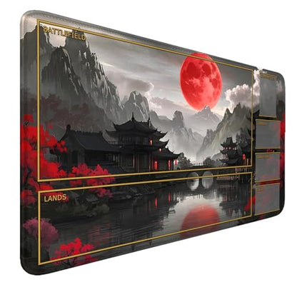 MTG Playmat Stitched Edges, Game Play Mat for MTG TCG 24 x 14 inches Trading Card Inked Game Playmats with Storage Bag Smooth Rubber Surface Battle - color: Pattern10 Wirh Zones