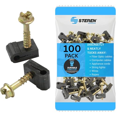 STEREN Coaxial Cable Clips - Cable Holder - Siding Clips for Hanging - Cord Holder for Desk - Cable Clamps - Cord Clip - Wire Organizer Clips - Tv Mount Screws (Black, 100 Count - Mini Screw) - color: Black, size: 100 Count - Mini Single Cable