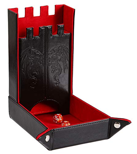Forged Dice Co. Draco Castle Foldable Dice Tray and Dice Tower - Foldable DND Dice Tray and Dice Rolling Tray Tower - Perfect for Dungeons and Dragons RPG and Tabletop Gaming - color: Red