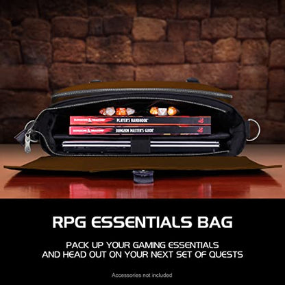 ENHANCE Collector's Edition RPG Player's Essentials DND Bag - Dragon Hide Exterior Messenger Bag Fits 2-4 Books, Binders, Dice & Accessories, with 17 inch Laptop Slot, Battlemap Straps (Dragon Brown) - color: Dragon Brown