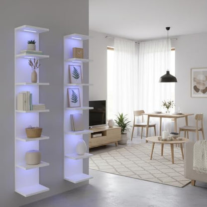 7 Tier RGB Light Wall Shelves, White | Lack Wall Shelf Unit,Vertical Shelf with Remonte Control,White Shelves - color: Rgb-white