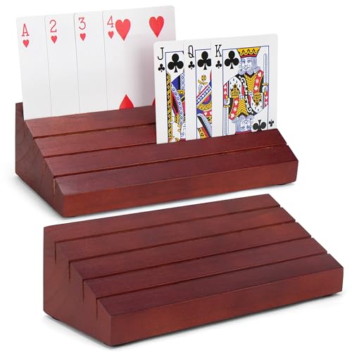 LotFancy Playing Card Holder for Kids, Adults, Seniors, 2 Pack, Wooden | Wooden Card Holders for Playing Cards, Family Card Game Nights, Canasta, Poker Parties, Hands Free, 4 Slots - style: 2 Holders