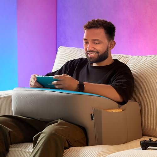 cooloo8 Reading Pillow with Armrests – Extra Large Memory Foam Gaming Pillow for Adult, Lap Desk for Laptop, Arm Rest for Working, Crocheting, Playing Game or Siting in Bed, Floor, Sofa, (Grey) - color: Grey, size: Large