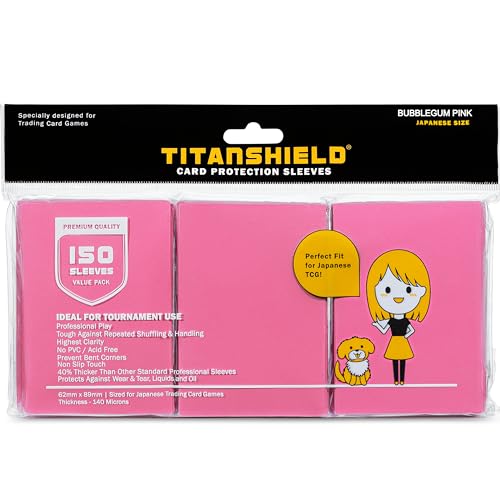 TitanShield (150 Sleeve/Bubblegum Pink) Small Japanese Sized Trading Card Sleeves Deck Protector Compatible with Yu-Gi-Oh, Cardfight Vanguard & More - color: Bubblegum Pink