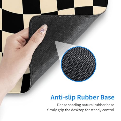 Gaming Mouse Pad, Large Beige Black Checkered Mousepad Laptop, Extended Mouse Mat, Long XL Waterproof Keyboard Pads, Big Non-Slip Mousepads for Game Office Home, 31.5 x 11.8 in - color: Beige Black Checkered